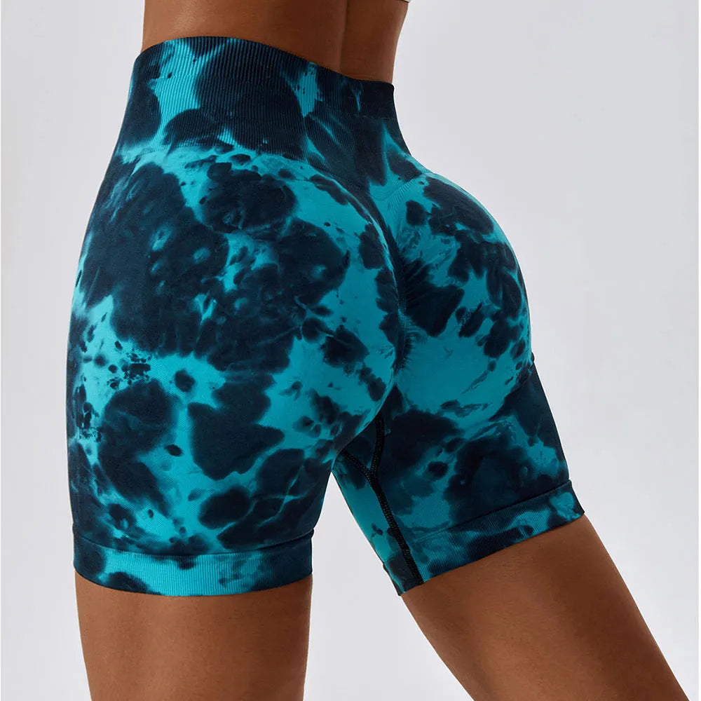 Yoga Trendy Tie Dye Wideband Waist Sports Shorts